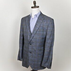 Jack Victor Squire Glen Check Plaid Formal Retro Bamboo Viscose Blue Blazer 44L